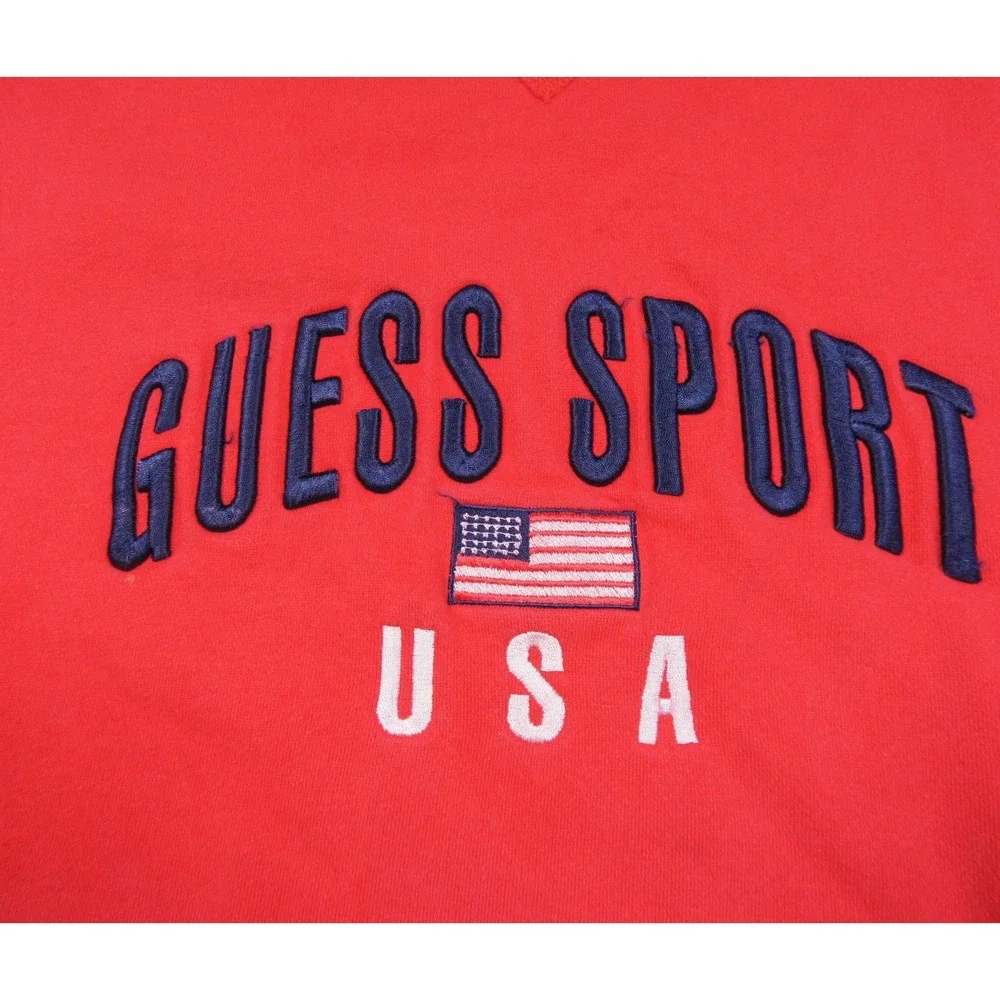Vintage Guess Sweatshirt Mens XL Red Crewneck Pullover USA Flag 90s Y2K Adult